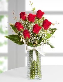 Cam vazoda 7 adet kırmızı gül  Bitlis çiçek , çiçekçi , çiçekçilik 